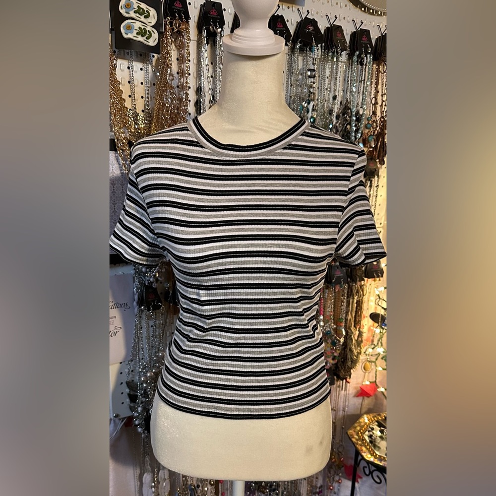▪️Cute▪️Striped Fitted Crop Top Sz M Divided by H&M